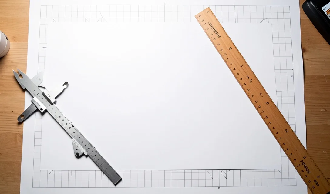 建築図面の上の製図道具